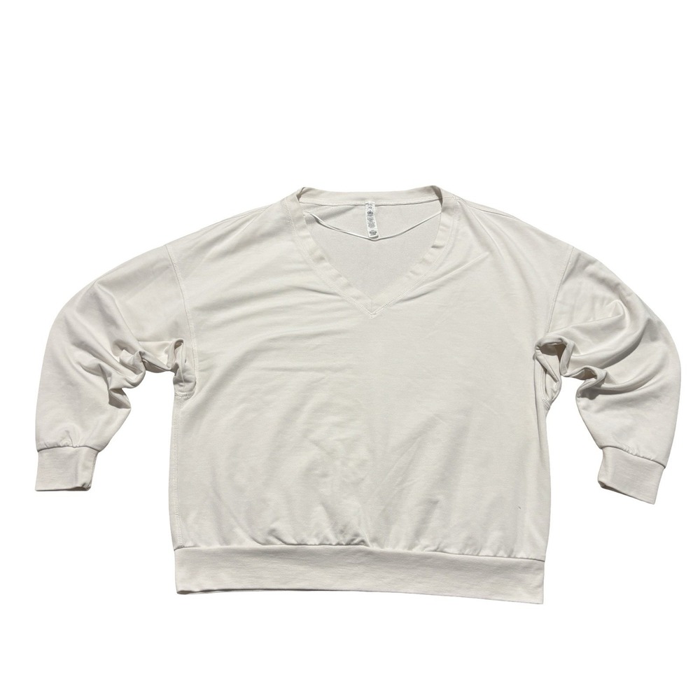 ALO Yoga Women's Long Sleeve V Neck Sweatshirt White *Stained* Size XS 21 x 24